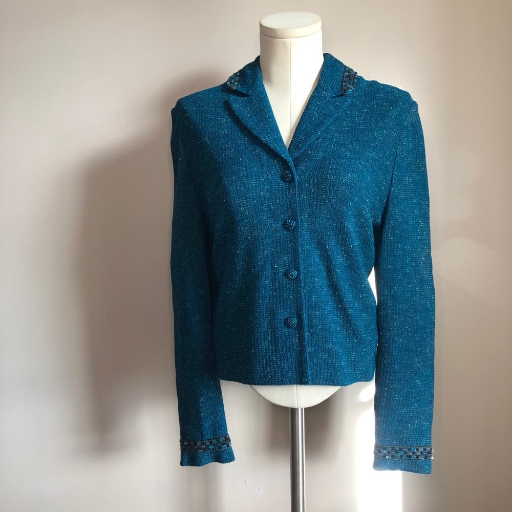 ST. JOHN Vintage Blue Santana Knit Sweater Jacket